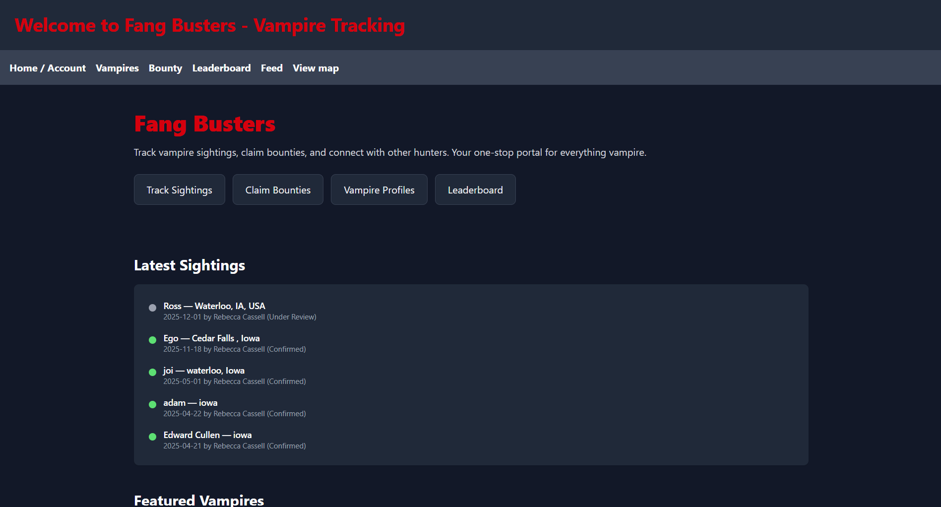 Fangbusters project homepage screenshot