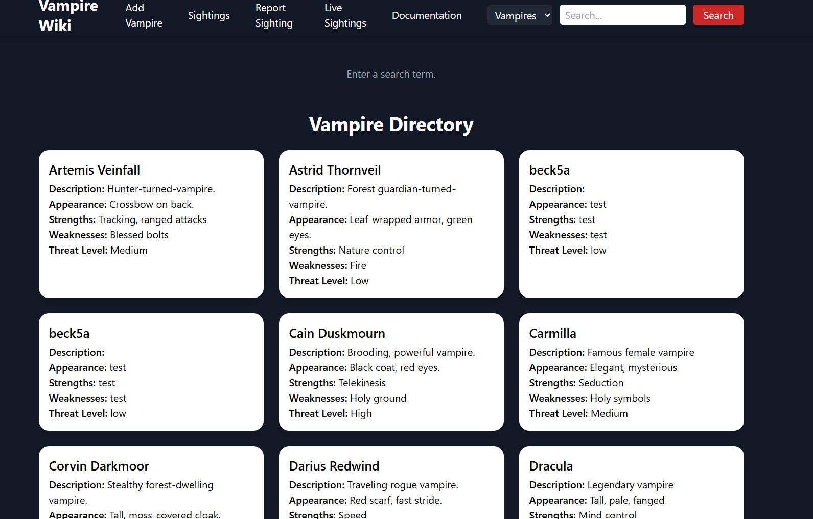 Vampire Wiki REST API